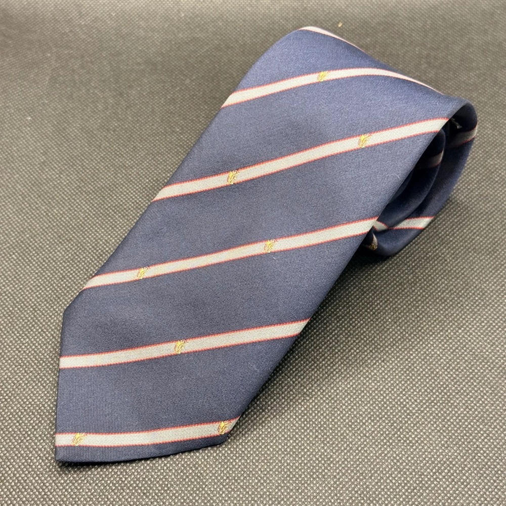 Vintage 1980s Ermenegildo Zegna Navy Repp Stripe Silk Tie 3" x 56" Made in Italy